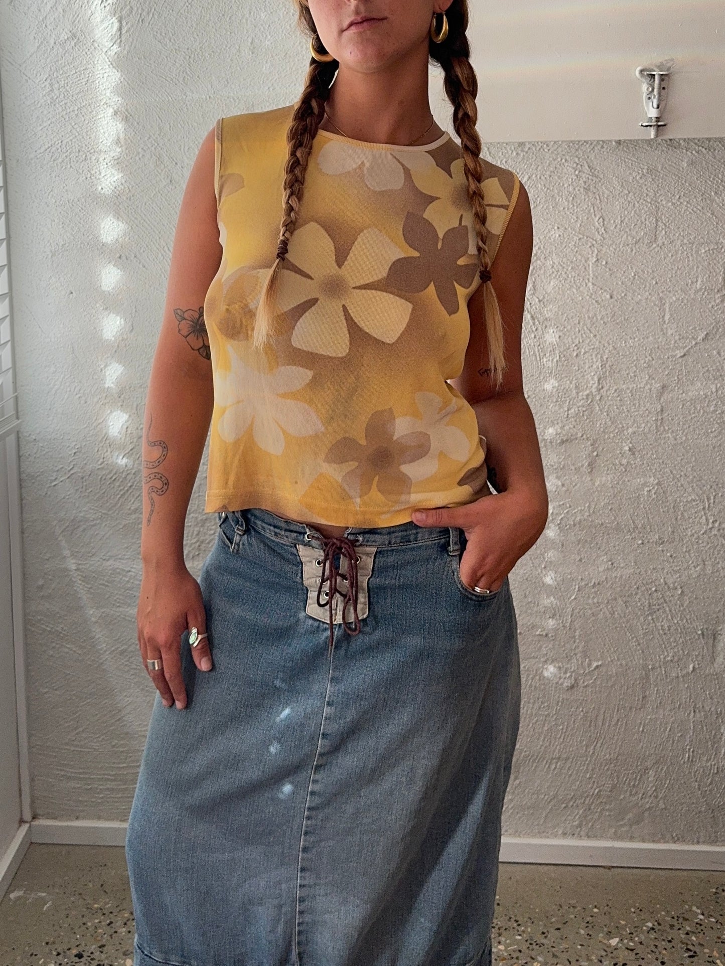 Vintage Retro Yellow Floral Tank Top