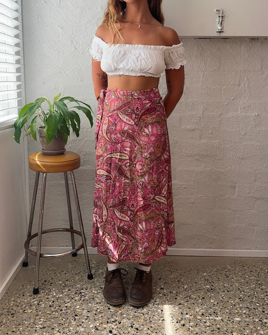 Vintage 90s Pink Paisley Skirt