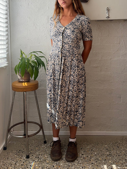 Vintage 'Steppin' Out' Blue Floral Maxi Dress