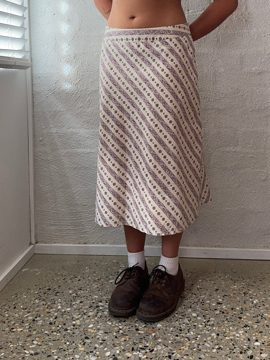 Vintage Floral Pin Striped Midi Skirt