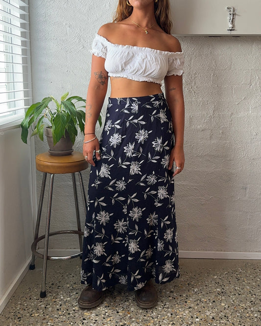 Vintage 90s Blue Floral Skirt