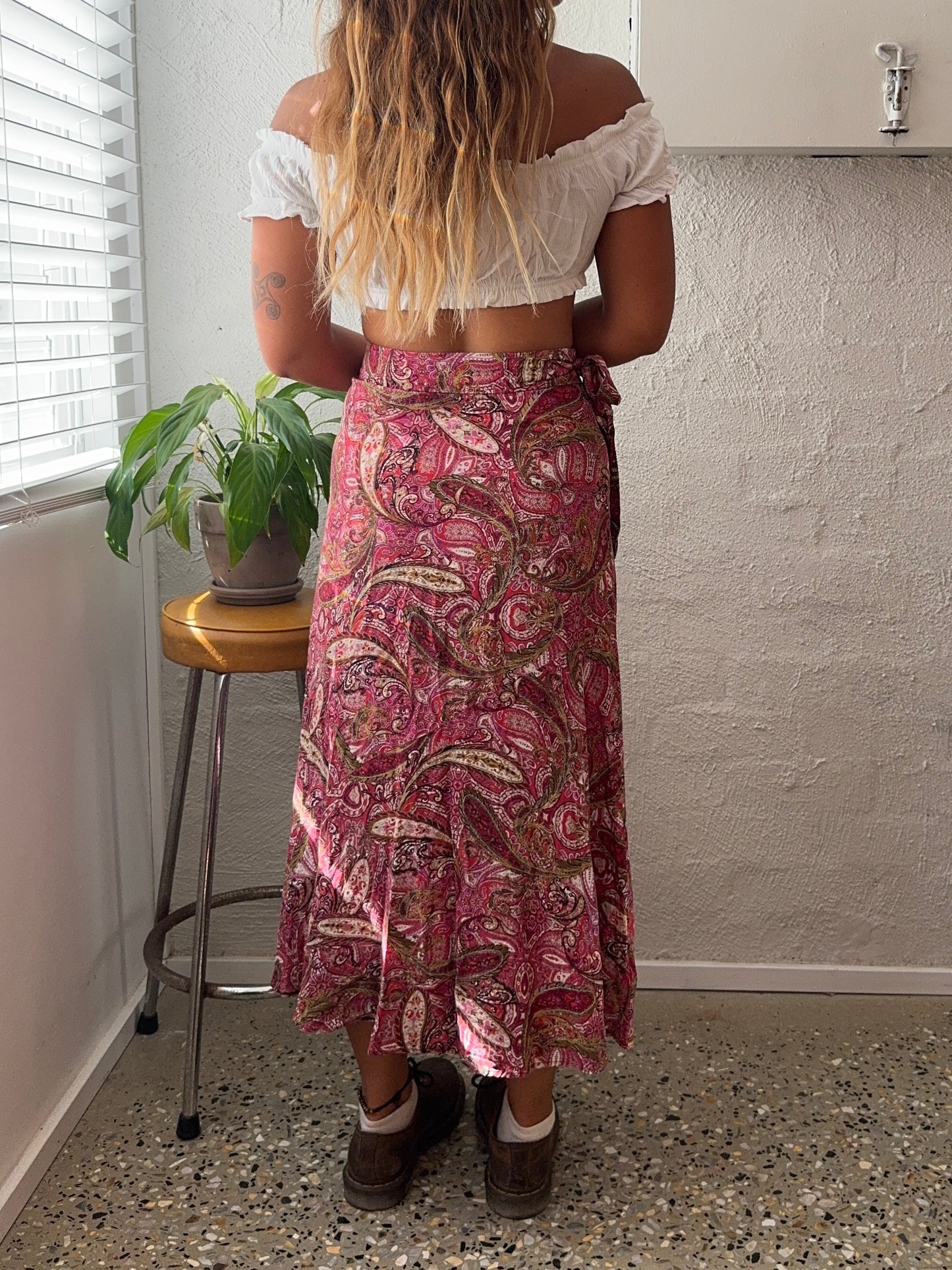 Vintage 90s Pink Paisley Skirt